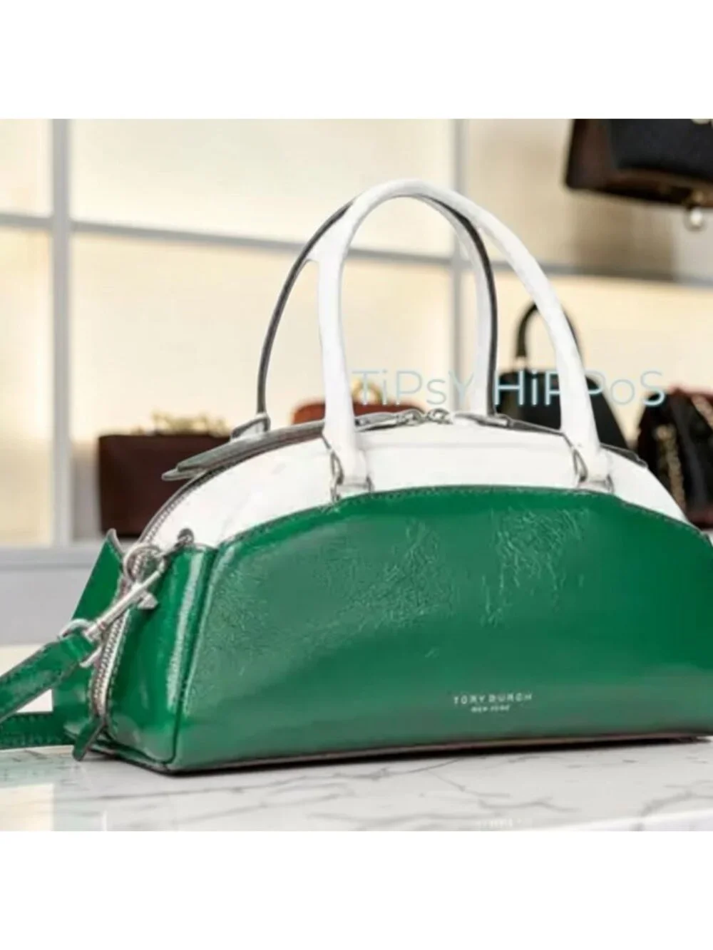NEW!!! TORY BURCH GREEN AND WHITE Racer Colorblock Small Satchel/Crossbody 623A1
